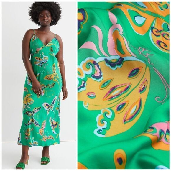 H&M Butterflies Print Dress Midi New - Picture 1 of 9